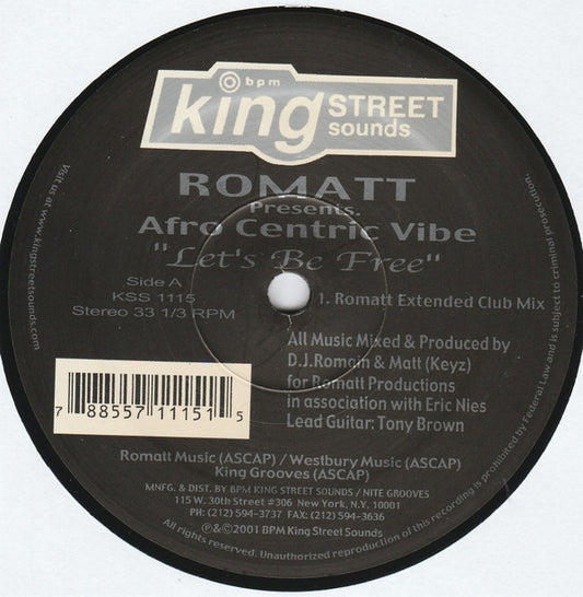 Romatt Presents Afro Centric Vibe - Let's Be Free vinyl record, 12" (Very Good Plus (VG+)) | Lulo Records