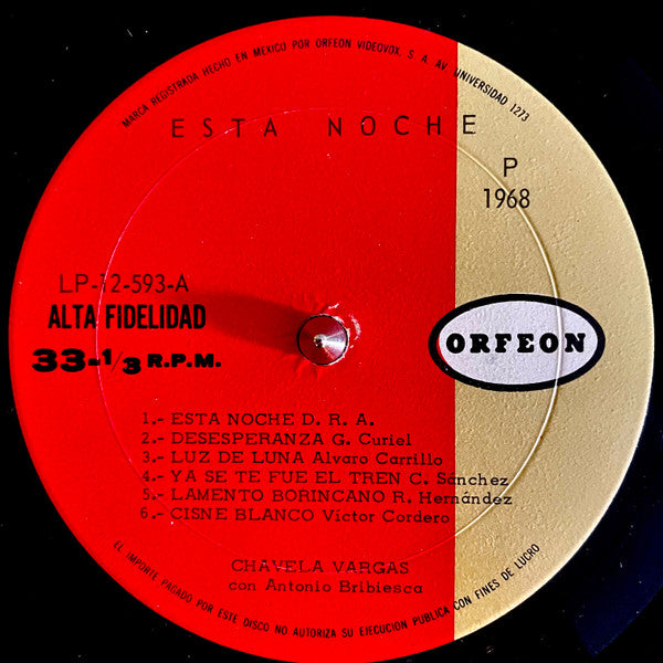 Chavela Vargas, Antonio Bribiesca : Esta Noche  (LP, Album, Mono)