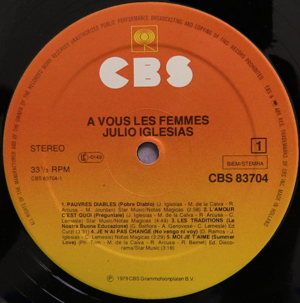 Julio Iglesias : A Vous Les Femmes (LP, Album, Gat)