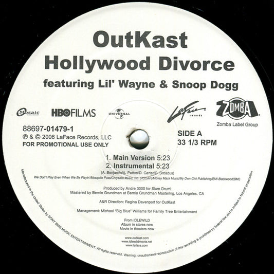 OutKast Featuring Lil' Wayne* & Snoop Dogg - Hollywood Divorce vinyl record, 12" (Near Mint (NM or M-)) | Lulo Records