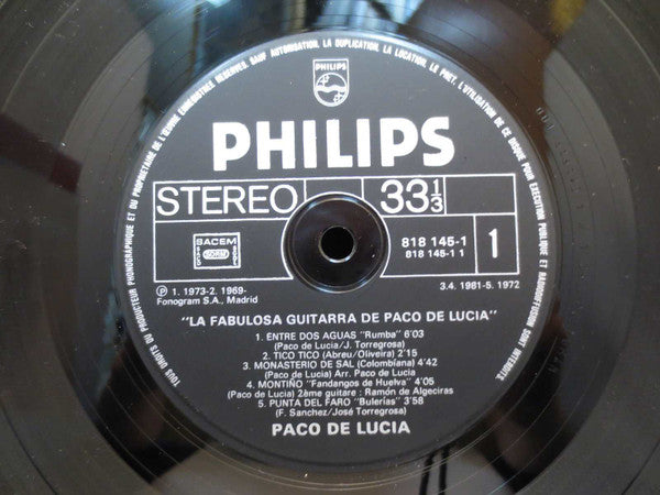 Paco De Lucía : La Fabulosa Guitarra De Paco De Lucia (LP, Album, Comp, RE)