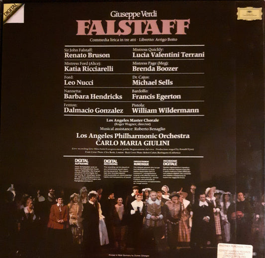 Giuseppe Verdi - Renato Bruson, Katia Ricciarelli, Leo Nucci, Barbara Hendricks, Dalmacio Gonzalez, Lucia Valentini Terrani, Los Angeles Philharmonic Orchestra, Carlo Maria Giulini - Falstaff vinyl record, 3xLP (Near Mint (NM or M-)) | Lulo Records