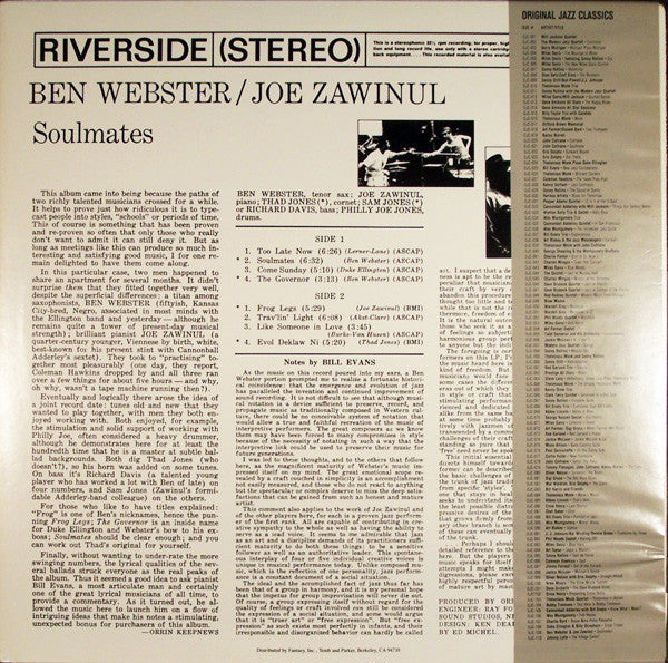 Ben Webster And Joe Zawinul : Soulmates (LP, Album, RE)