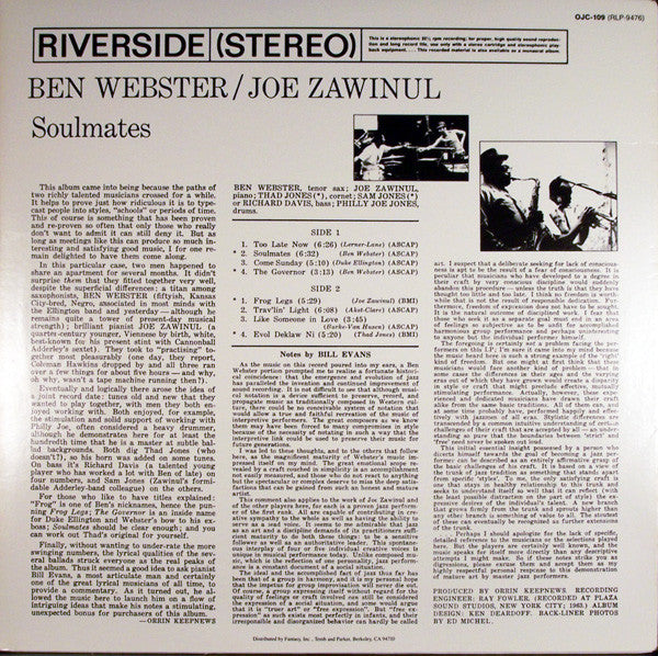 Ben Webster And Joe Zawinul : Soulmates (LP, Album, RE)