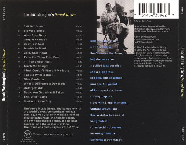 Dinah Washington : Dinah Washington's Finest Hour (CD, Comp)