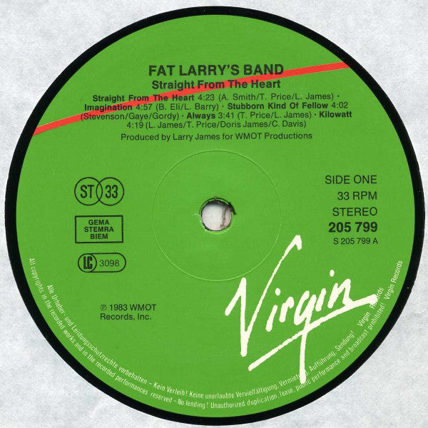 Fat Larry's Band : Straight From The Heart (LP, Album)