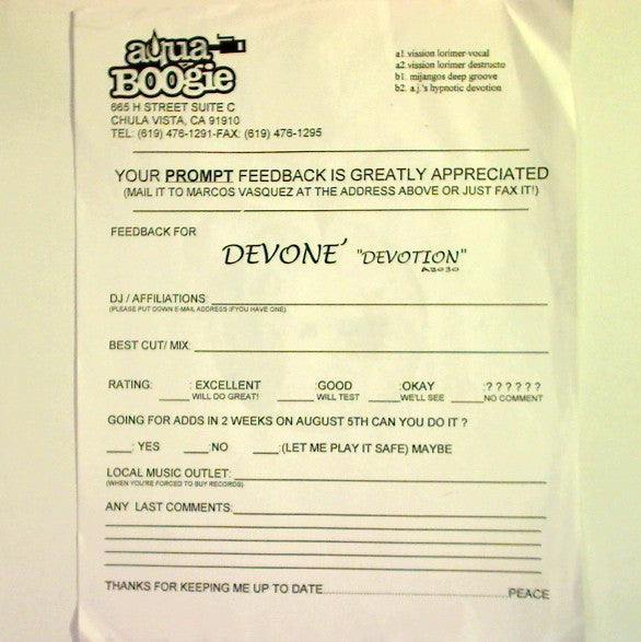 Devoné : Devotion (12", Promo)