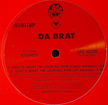 Da Brat : That's What I'm Looking For (12", Promo)