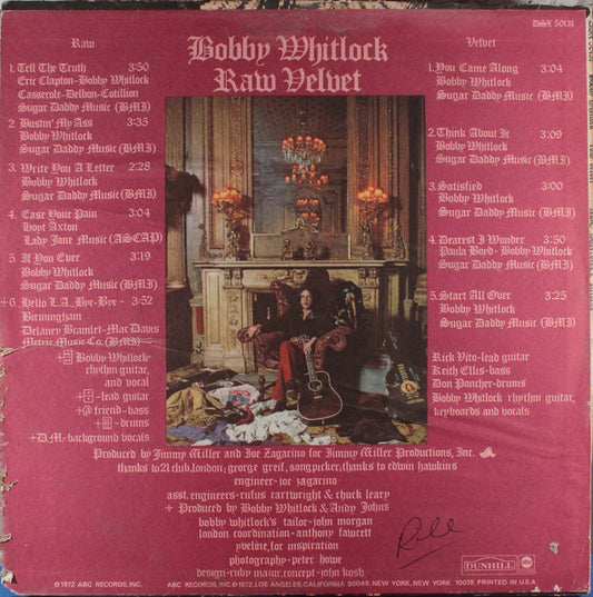 Bobby Whitlock - Raw Velvet vinyl record, LP (Very Good Plus (VG+)) | Lulo Records