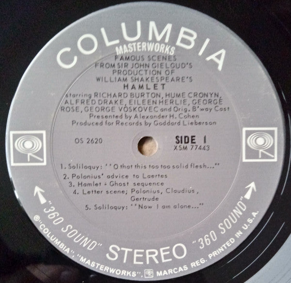 Richard Burton (2), "Hamlet" Original Broadway Cast : Famous Scenes From Sir John Gielgud's Production Of William Shakespeare's Hamlet (LP, Album, RP)