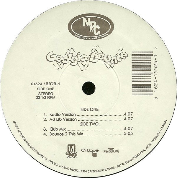 N.P.C. Featuring L.A. Sno : Georgia Bounce (12")