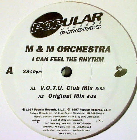 M & M Orchestra : I Can Feel The Rhythm (12", Promo)