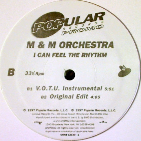 M & M Orchestra : I Can Feel The Rhythm (12", Promo)