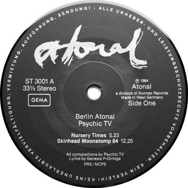 Psychic TV / Z'EV : Berlin Atonal Vol. 1 (LP)