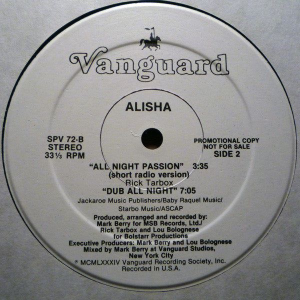 Alisha : All Night Passion (12", Promo)