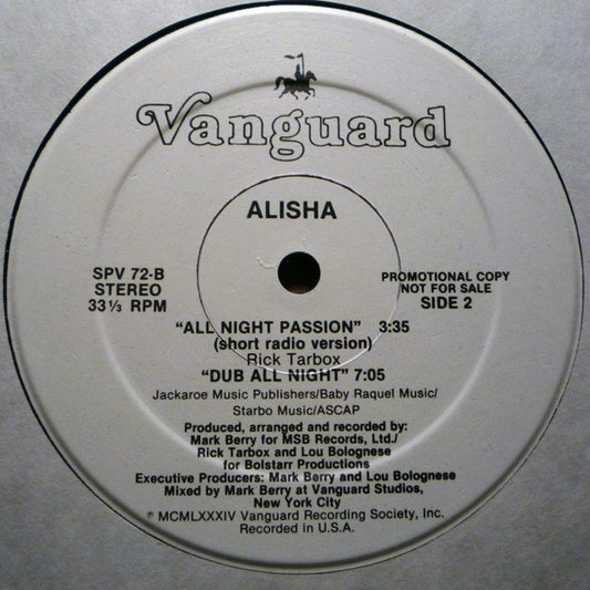 Alisha : All Night Passion (12", Promo)