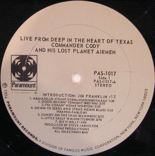 Commander Cody And His Lost Planet Airmen : Live From Deep In The Heart Of Texas (LP, Album)