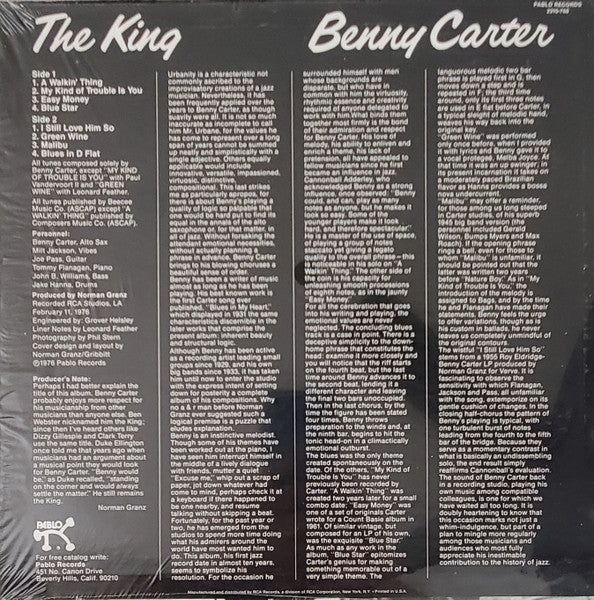 Benny Carter : The King (LP, Album)