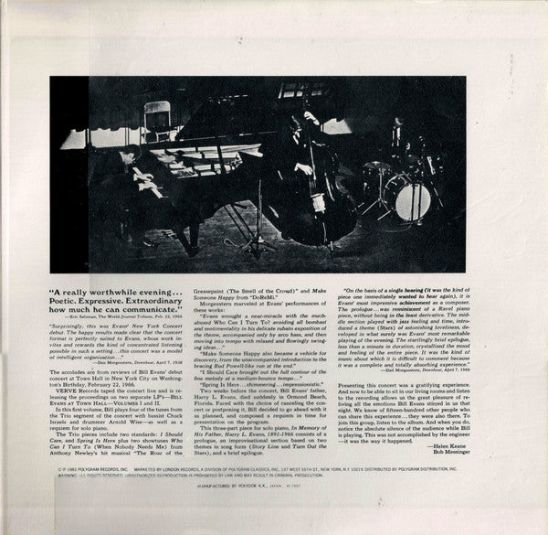 Bill Evans : Bill Evans At Town Hall.... Volume One (LP, Album, RE, Gat)