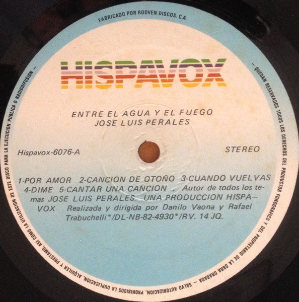José Luis Perales : Entre El Agua Y El Fuego (LP, Album)