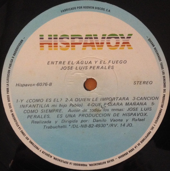 José Luis Perales : Entre El Agua Y El Fuego (LP, Album)