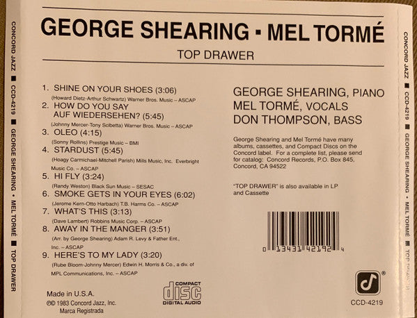 George Shearing, Mel Tormé : Top Drawer (CD, Album, RE)