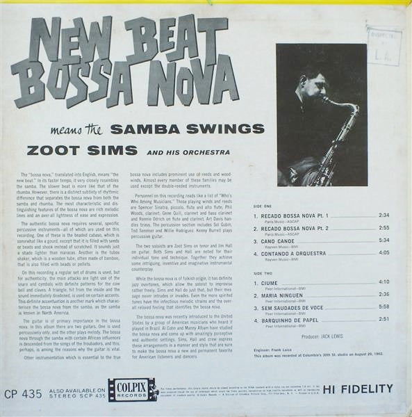 Zoot Sims And His Orchestra : New Beat Bossa Nova Means The Samba Swings (LP, Album, Mono, RE)