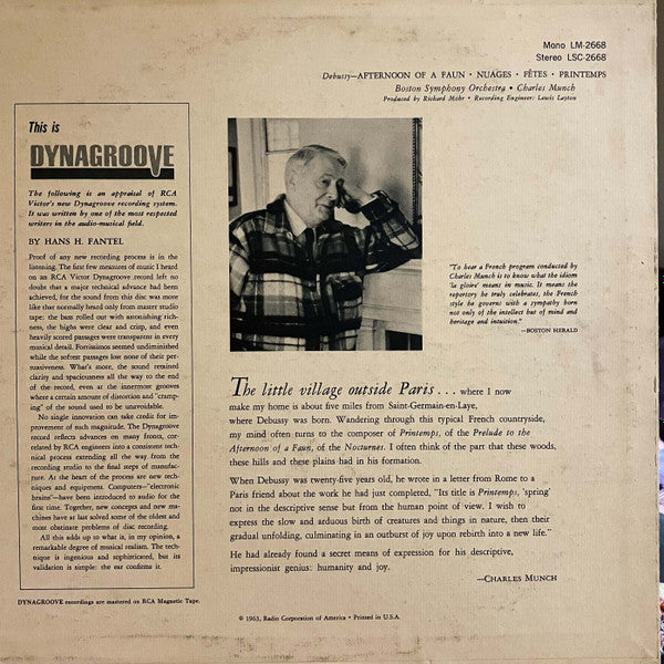 Claude Debussy, Boston Symphony Orchestra, Charles Munch : Afternoon Of A Faun / Nuages • Fêtes • Printemps (LP, Album)