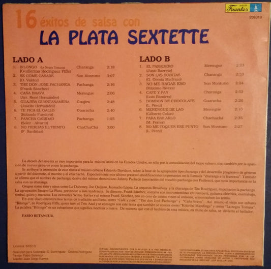La Plata Sextette : 16 Exitos De Salsa Con La Plata Sextette (LP)