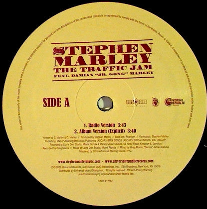 Stephen Marley Feat. Damian "Jr. Gong" Marley* : The Traffic Jam (12", Promo)