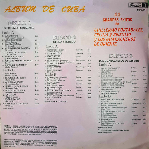 Guillermo Portabales, Celina Y Reutilio Y Los Guaracheros De Oriente : Album De Cuba - 44 Grandes Exitos De: Guillermo Portabales, Celina Y Reutilio Y Los Guaracheros De Oriente (3xLP, Comp)