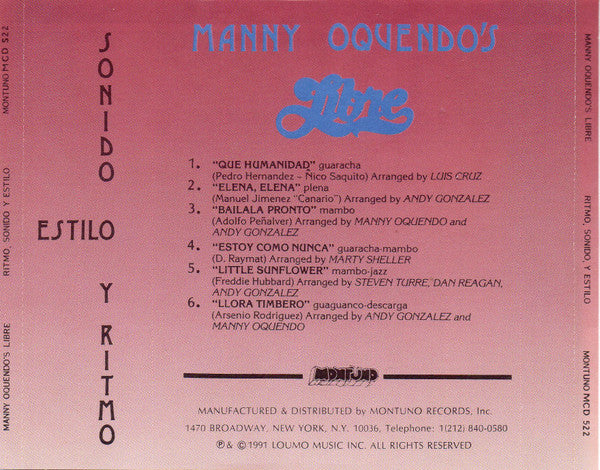 Manny Oquendo 's Libre : Sonido, Estilo Y Ritmo (CD, Album, RE)