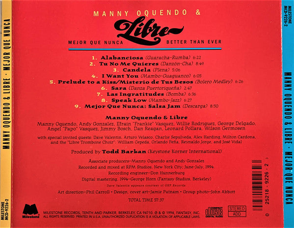 Manny Oquendo & Libre : Mejor Que Nunca (CD, Album)