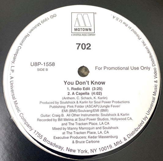 702 - You Don't Know vinyl record, 12" (Mint (M)) | Lulo Records