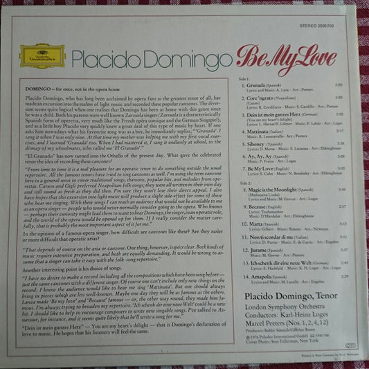 Placido Domingo - Be My Love vinyl record, LP (Mint (M)) | Lulo Records
