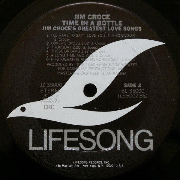 Jim Croce : Time In A Bottle Jim Croce's Greatest Love Songs (LP, Comp, Club, RE)