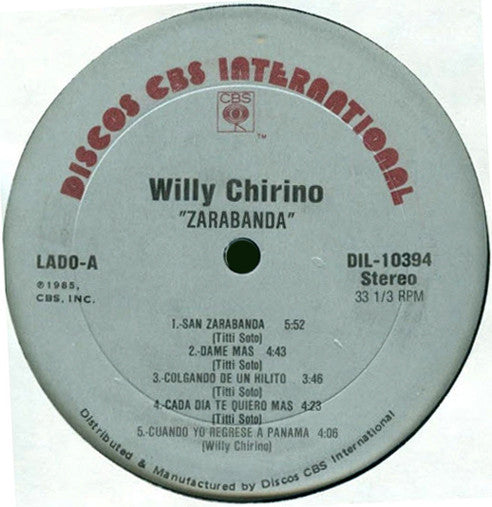 Willy Chirino : Zarabanda (LP, Album)