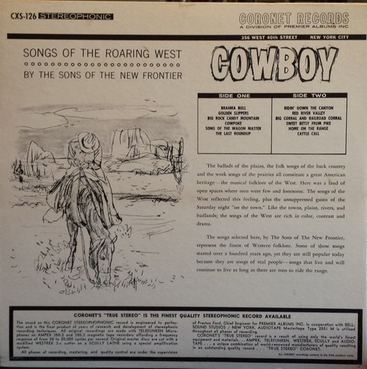 The Sons Of The New Frontier - Cowboy: Songs Of The Roaring West vinyl record, LP (Near Mint (NM or M-)) | Lulo Records