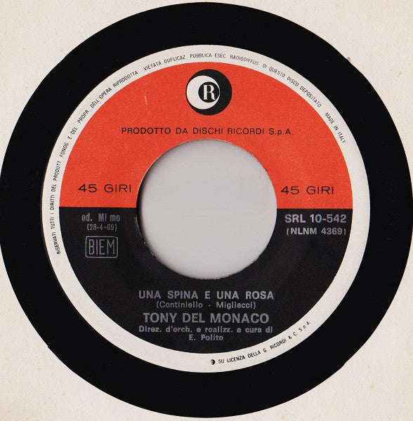 Tony Del Monaco : Una Spina E Una Rosa  (7")