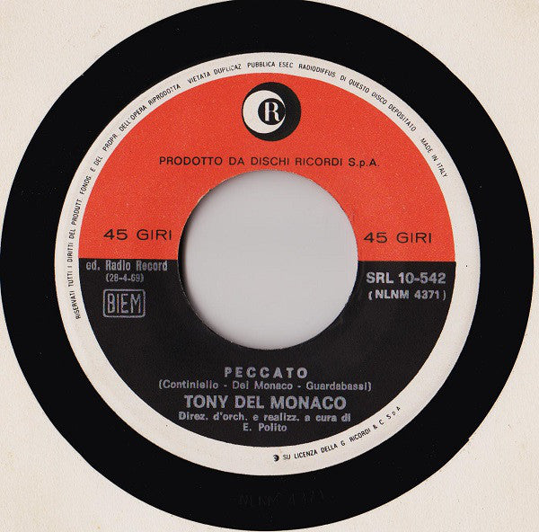 Tony Del Monaco : Una Spina E Una Rosa  (7")