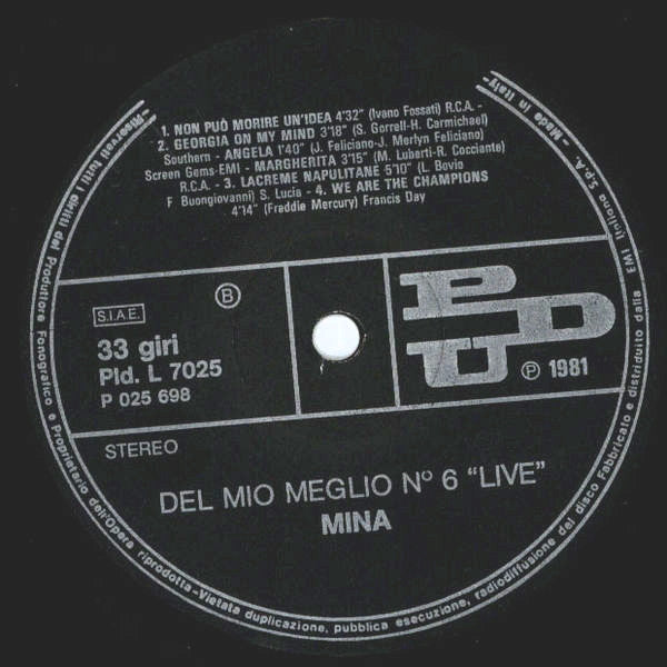 Mina (3) : Del Mio Meglio N. 6 Live (LP, Album, Comp, Pos)