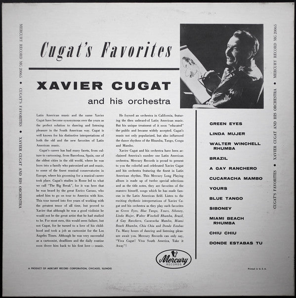 Xavier Cugat And His Orchestra : Cugat's Favorites (LP, Album, Mono)