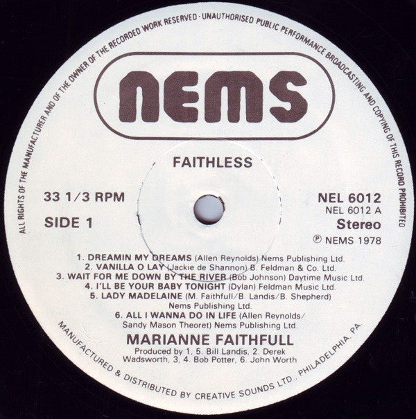 Marianne Faithfull : Faithless (LP, Album)