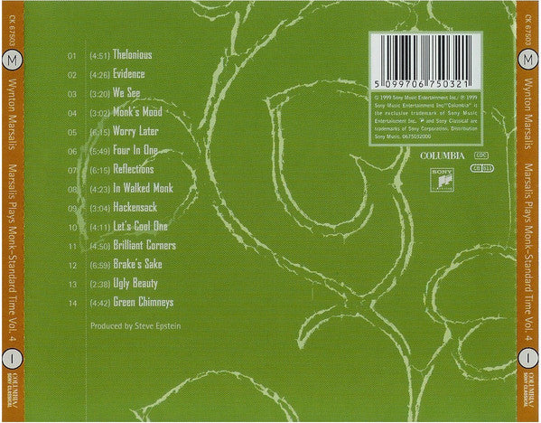 Wynton Marsalis : Marsalis Plays Monk (Standard Time Vol. 4) (CD, Album)