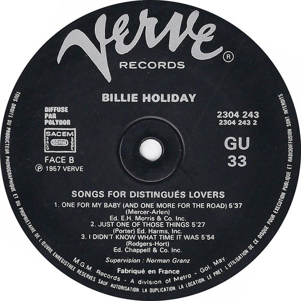 Billie Holiday : Songs For Distingué Lovers (LP, Album, RE)