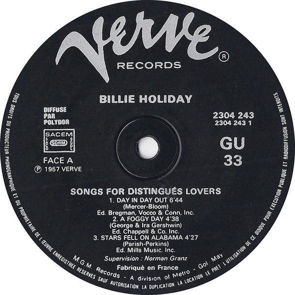Billie Holiday : Songs For Distingué Lovers (LP, Album, RE)