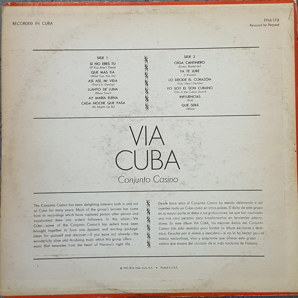 Conjunto Casino : Via Cuba (LP, Album, Mono, RE, RP)