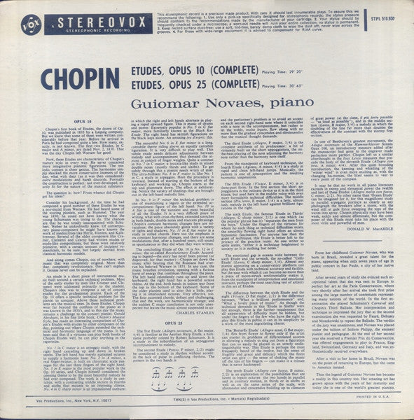 Frédéric Chopin, Guiomar Novaes : Etudes Op. 10 & Op. 25 (LP)