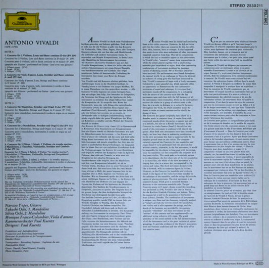 Antonio Vivaldi, Narciso Yepes, Takashi Ochi & Silvia Ochi, Orchestre De Chambre Paul Kuentz - Konzerte Für Laute (Gitarre) & Mandoline vinyl record, LP (Near Mint (NM or M-)) | Lulo Records