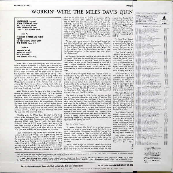 The Miles Davis Quintet : Workin' With The Miles Davis Quintet (LP, Album, Mono, RE)
